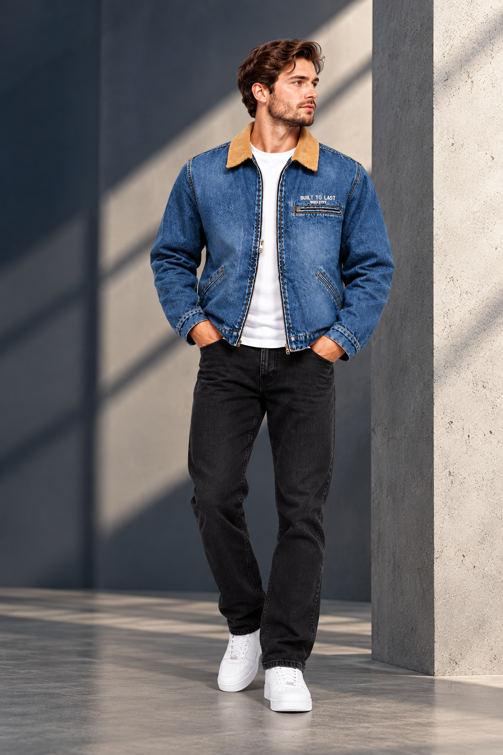 Men's Vintage Denim Jacket with Corduroy Collar – "BUILT TO LAST" Workwear Edition