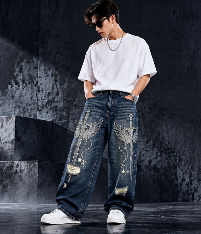 Men's distressed Laser with Studs