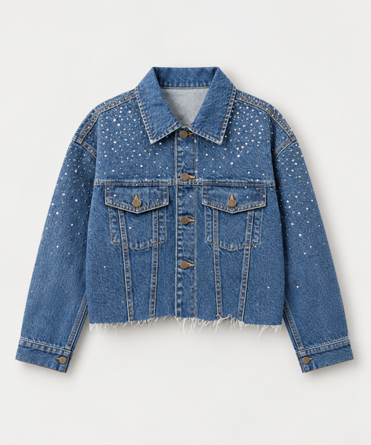 Women's Denim  Studded Crop Jacket