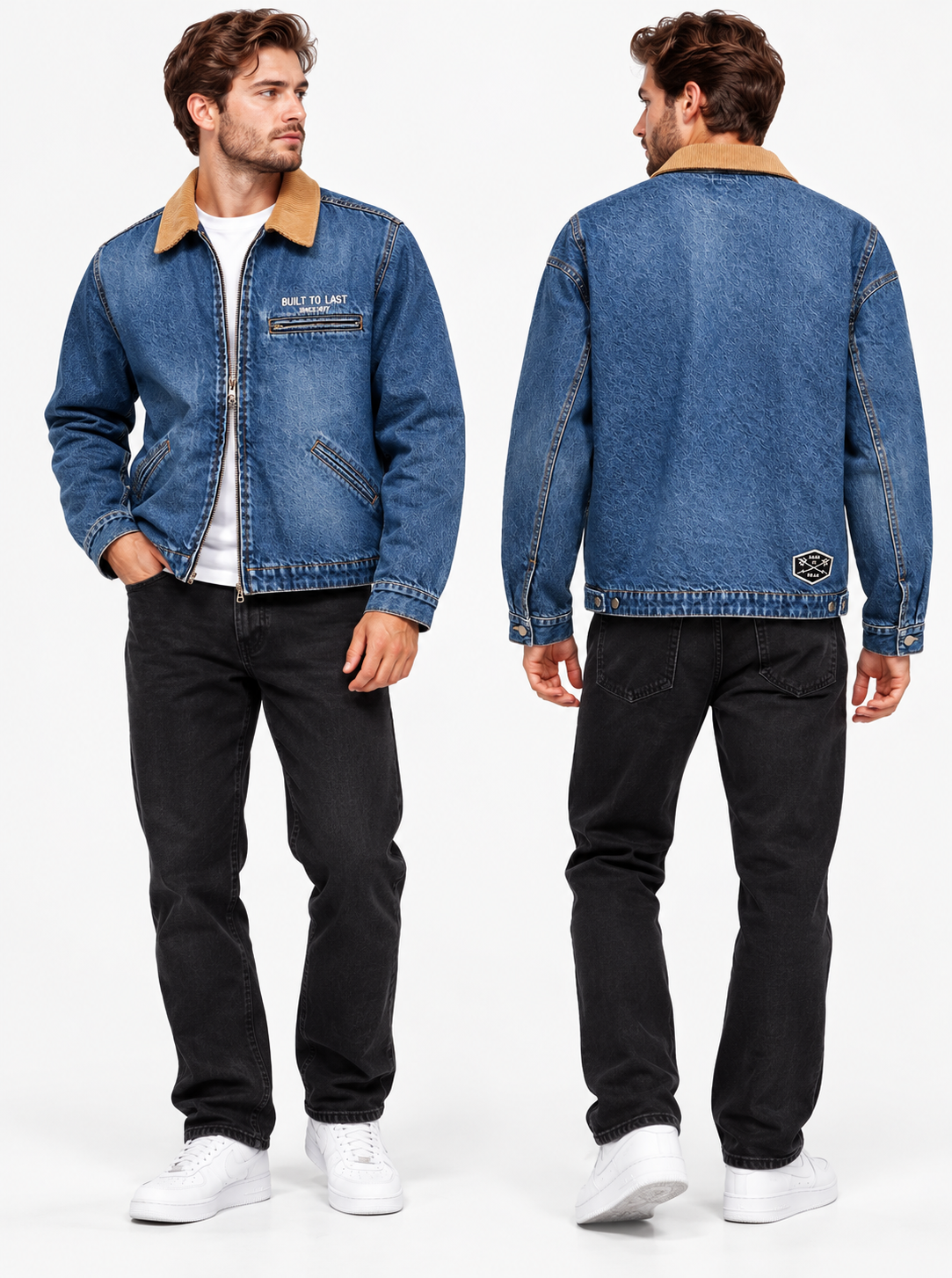Men's Vintage Denim Jacket with Corduroy Collar – "BUILT TO LAST" Workwear Edition